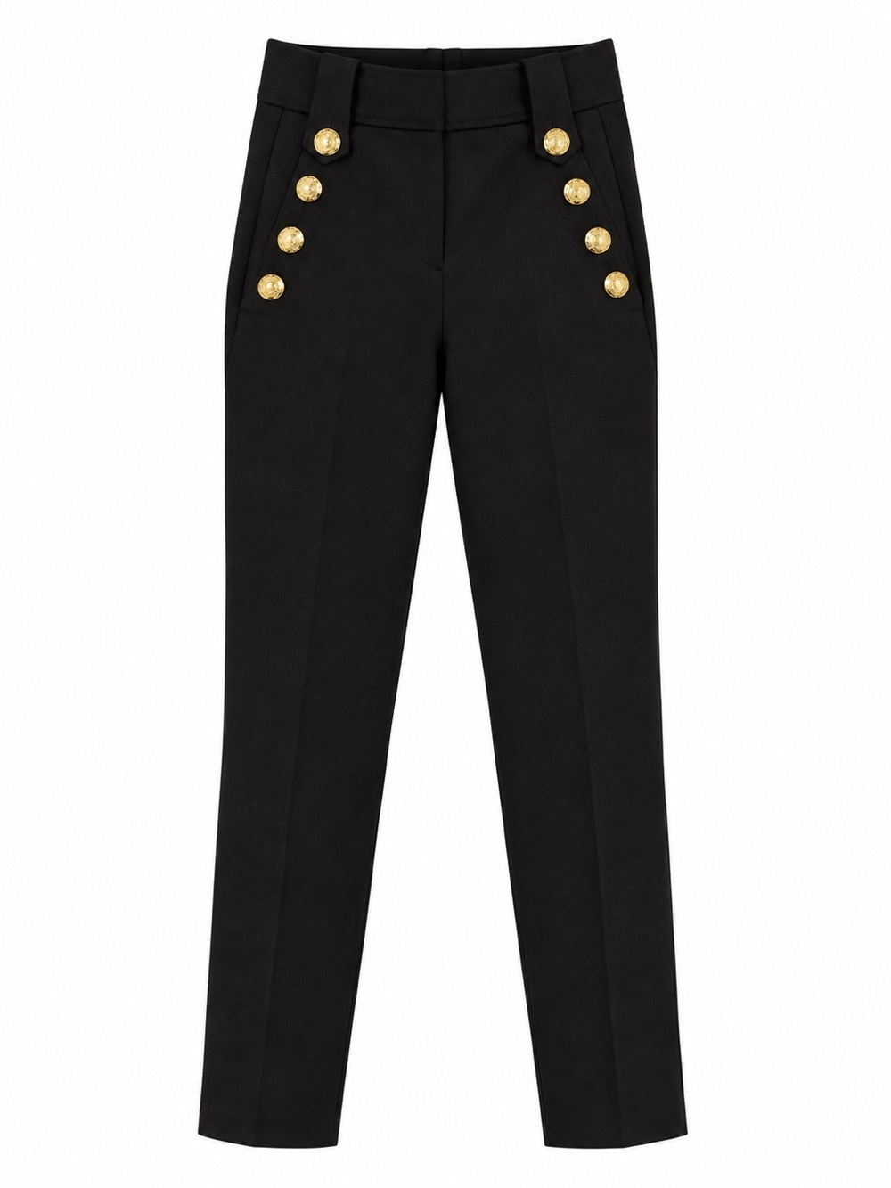 White House Black Market Black Slim Trousers with Gold Button Detail